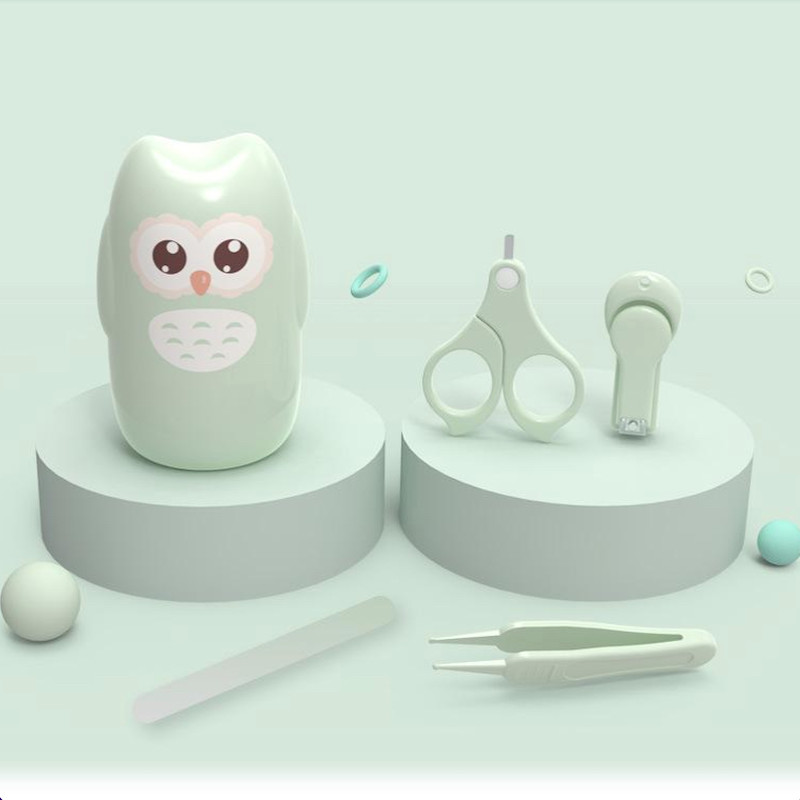High Quality Baby Manicure Pedicure Kit Nail Clipper Scissor Tweezer File Bear Nasal Aspirator for Newborn Infant Toddler Mint Green